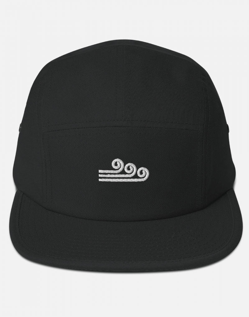 Black 5 panel camper hat with Swellone logo.