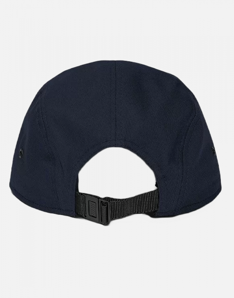 Backside of a navy blue Swellone 5 panel camper hat.