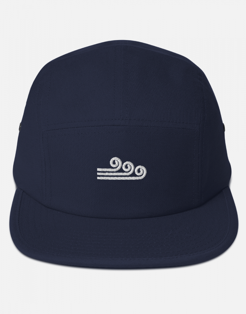 Navy blue 5 panel camper hat with Swellone logo.