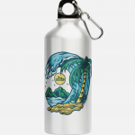 Aluminum lightweight reusable water bottle with Swellone beach design.