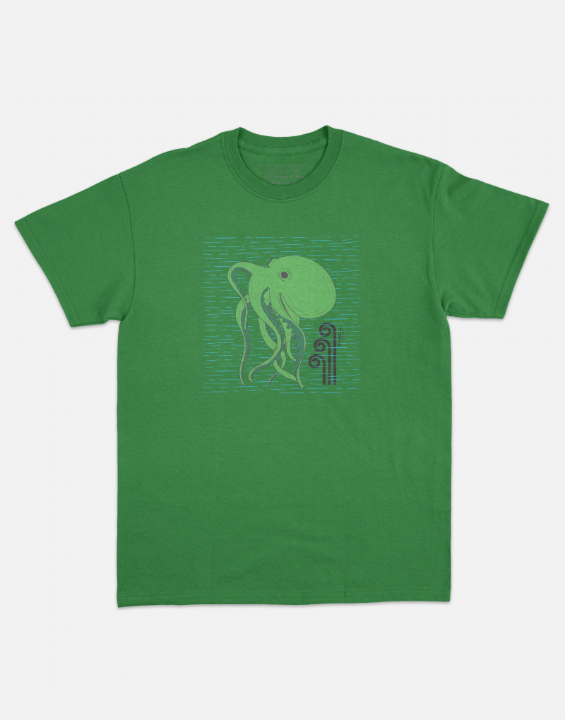 Kelly green Swellone tshirt with octopus logo.