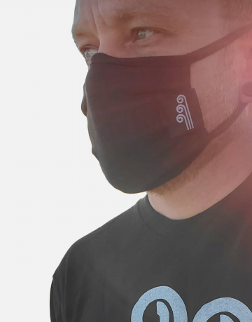 Person wearing a black Swellone face mask.