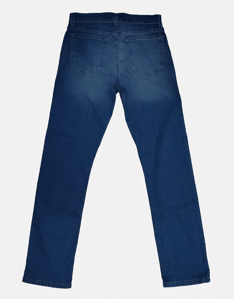 Straight Leg blue jeans, dark, back view.