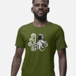 Man Standing, wearing a Swellone octopus logo tshirt.