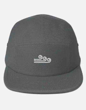 Gray 5 panel camper hat with Swellone logo.