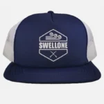 Navy blue and white trucker cap with Swellone logo.